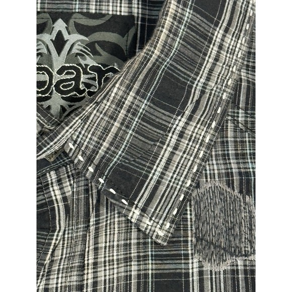 Roar‎ Shirt Mens 3XL Embroidered Spiritual Gothic Button Up Plaid Dynasty - Picture 7 of 11
